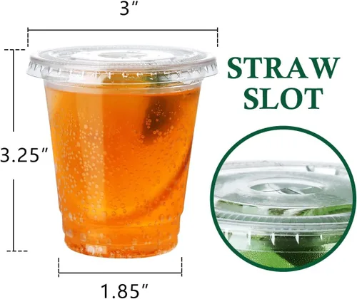 Miniatura 2 de Vasos de plástico de 8 onzas con tapas, paquete de 100 vasos transparentes desechables con tapas con ranura para popote para limonada, café, batido