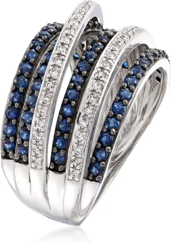 Miniatura 3 de Ross-Simons Anillo de carretera de diamante de 1,00 quilates con zafiro y 0,15 quilates en plata de ley