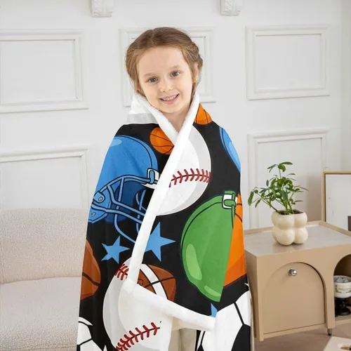 Miniatura 6 de Feelyou Football Throw Blanket Basketball Sports Soft Fleece Sherpa Cozy Fuzzy Plush Warm Soccer Ball Game Fuzzy Plush Throw Black Baseball Gaming