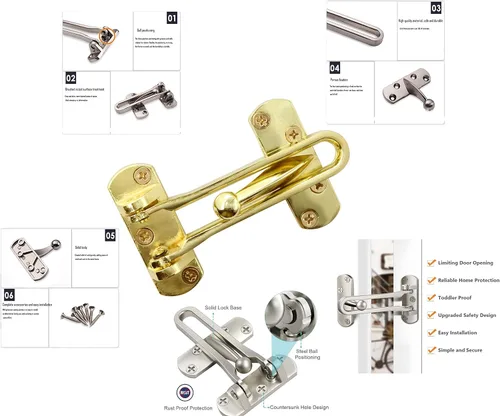 Miniatura 3 de LBY Paquete de 2 cerraduras de puerta de barra oscilante resistente, cerradura de seguridad antirrobo en forma de U, cerradura de puerta de Oro