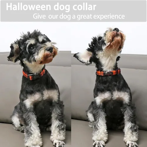 Miniatura 4 de Aring Pet Collar de algodón, ligero, hebilla de liberación rápida, de Halloween y otoño, para perros pequeños, medianos y grandes, a cuadros