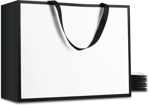 Miniatura 17 de Bolsas de regalo blancas con asas, 10 bolsas pequeñas de papel blanco de 5.25 x 3.75 x 8 pulgadas con asas de cinta, bolsa de compras de papel kraft