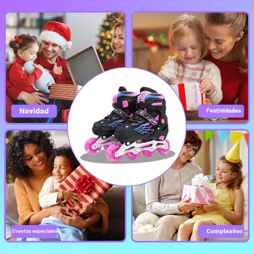 Miniatura 7 de Patines en línea para niñas y niños, patines ajustables de 4 tamaños para niños con ruedas de luz completa y jóvenes de 5 a 14 años, patines