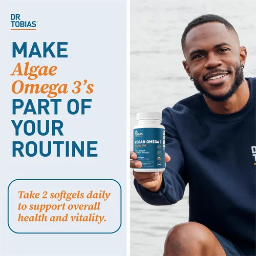Miniatura 6 de Dr. Tobias Suplemento vegano de Omega 3, 1400 mg de aceite de algas, 420 mg de DHA y 210 mg de EPA por porción, sin OMG, sin gluten, sin
