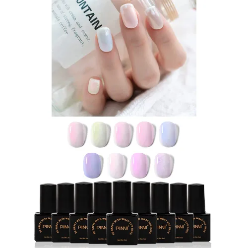 PINNI - Esmalte de uñas de gel de concha con purpurina para manicura semipermanente UV LED, esmalte de uñas de gel brillante polarizado, 13 colores
