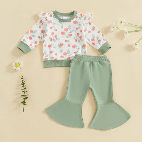 Miniatura 17 de Kaipiclos Ropa occidental para bebé niña, con lindo estampado con volantes, manga larga, pantalones para otoño e invierno, trajes de vaquera