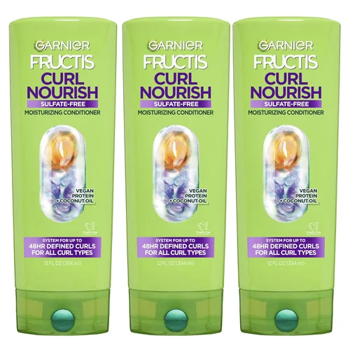 Garnier Fructis Curl Nourish - Acondicionador hidratante sin sulfato, 12 onzas líquidas, 3 unidades (el embalaje puede variar)