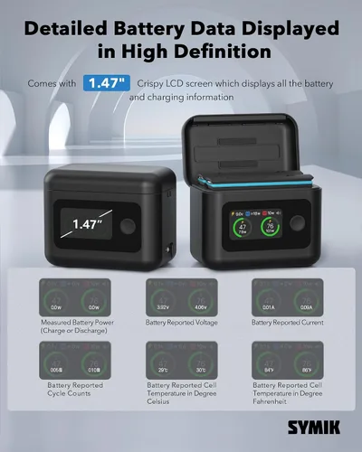 Miniatura 8 de Cargador de batería Insta 360 X5 para accesorios Insta360 X5, estuche de carga rápida dual de 27W con pantalla LCD, concentrador de carga