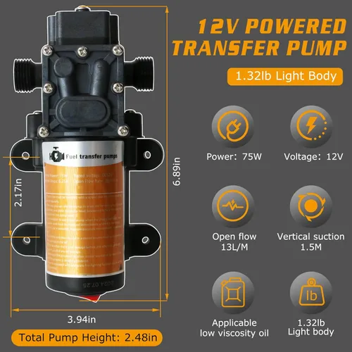 Miniatura 3 de Bomba portátil de transferencia de gasolina eléctrica DC de 12V 75W, transfiere hasta 110 galones de gasolina por hora, ideal para vehículos, botes