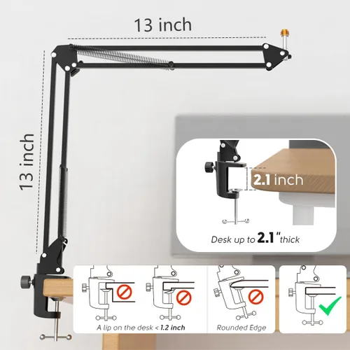 Miniatura 6 de Soporte de brazo para micrófono FIFINE; soporte de brazo de tijera con suspensión, con abrazadera de gran resistencia, adaptador de 3/8 a 5/8