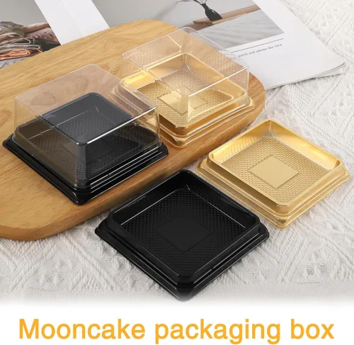 Miniatura 6 de Hewnda Paquete de 50 moldes dorados para tartas, fondo de 3 pulgadas x altura de 1-1/2 pulgadas de plástico transparente mini caja para tartas, caja