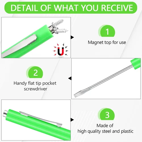 Miniatura 4 de Shimeyao Juego de 20 destornilladores de cabeza plana de bolsillo, pequeños destornilladores magnéticos de bolsillo, mini clips a granel, Verde