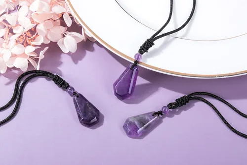 Miniatura 4 de Jovivi 2 collares de obsidiana negra de amatista para hombres y mujeres, piedras preciosas naturales curativas collares con colgante de cuerda
