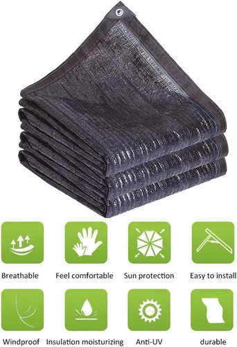 Miniatura 3 de Tela de malla con cifrado de aguja plana negra, 95 % resistente a los rayos UV, anti-envejecimiento, red de sombra con ojales, para jardín, balcón