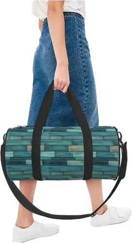 Miniatura 5 de Large Duffle Bag for Travel - Retro Green Wood Boards Print Gym Bag for Women Men, Travel Foldable Bags for Women Men with Zippered Multiple Pockets