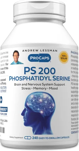 ANDREW LESSMAN PS 200 Fosfatidil Serina 240 Cápsulas - Apoya la claridad mental, estado de ánimo positivo, memoria, función cognitiva. Esencial para