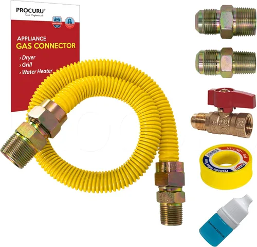Miniatura 8 de PROCURU Kit de conector de gas flexible universal de 1/2 pulgada de diámetro exterior x 72 pulgadas (6 pies), tubo de suministro de gas de acero