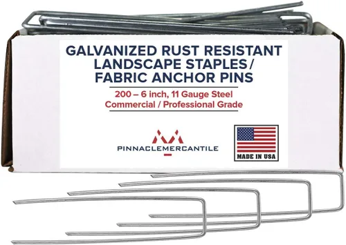 Pinnacle Mercantile - Grapas galvanizadas para jardín y paisajismo, pasadores de anclaje antioxidables para telas, de 6 pulgadas, acero resistente