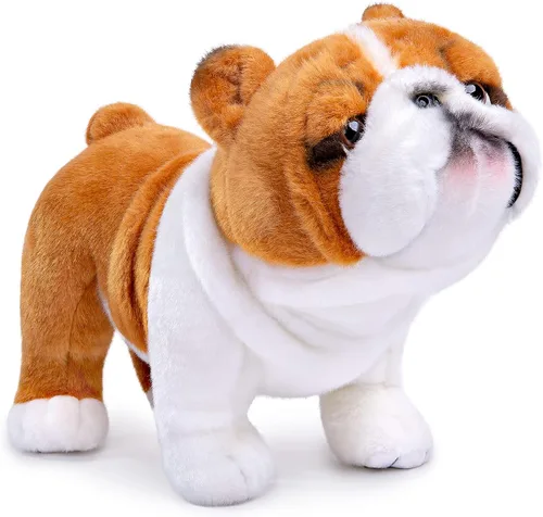 Miniatura 11 de Juguete de peluche de bulldog negro, realista de 13 pulgadas, animal de peluche de perro Bulldog negro, lindo juguete de peluche para cachorros
