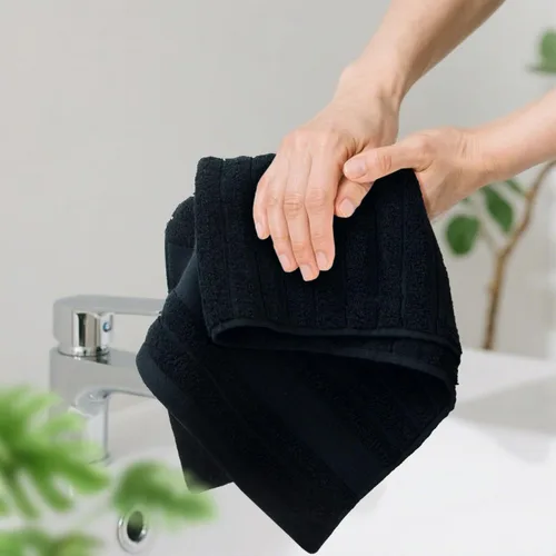 Miniatura 6 de Jacquotha Paquete de 2 toallas de mano de baño (negra) acanaladas, toallas faciales de algodón para habitación de invitados y spa, 13 x 29 pulgadas