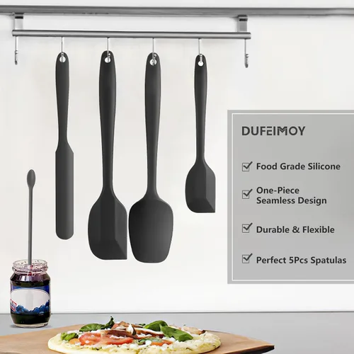 Miniatura 6 de Juego de 5 espátulas de silicona resistentes al calor, juego de espátulas de cocina negras aptas para lavavajillas para utensilios de cocina Negro