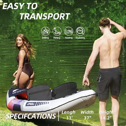 Miniatura 6 de UPWELL Kayak recreativo inflable de 13'6"/11' – 2 personas con piso de punto de caída y accesorios, incluyendo asientos de kayak con soporte