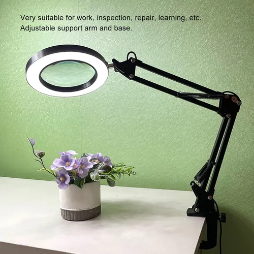 Miniatura 4 de Lámpara de aumento LED con abrazadera, 2.200 lupa regulable súper brillante con luz y soporte, lámpara de lupa de brazo giratorio ajustable