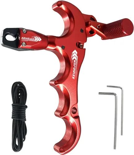 Miniatura 11 de Lanzador de ayuda de arco compuesto y cuerda de bucle D, ajustable puede girar 360° pulgar liberación arco ayuda aleación de aluminio, ayudas