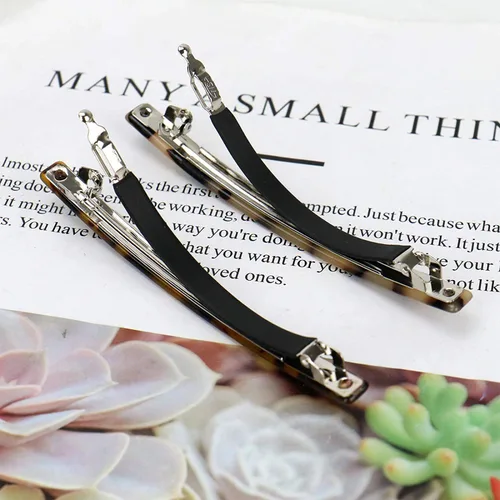 Miniatura 4 de Luckycivia - Paquete de 2 pasadores para el cabello, pinzas de pelo largas y finas hechas a mano con celuloide ónix, elegante pinza automática