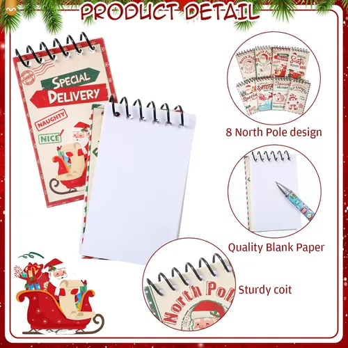 Miniatura 4 de Zhanmai Juego de 32 mini blocs de notas de Navidad con bolígrafos, bloc de notas en espiral del polo norte, bolígrafos oficiales de entrega de Papá