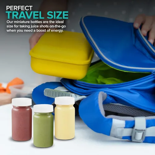 Miniatura 5 de Stock Your Home Botellas de vidrio con tapas (paquete de 8) botellas de jugo de 2 onzas, para el bienestar o el jengibre, a prueba de fugas, aptas