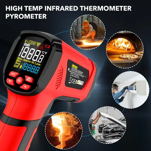 Miniatura 8 de 40℉~2912℉ Termómetro infrarrojo MESTEK Pistola de alta temperatura, termómetro láser dual 50:1/sonda K de 14°F a 932°F, pistola de temperatura IR