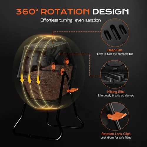 Miniatura 4 de Compostador Giratorio de 22.5 Galones/85L, Contenedor de Compost Fácil de Ensamblar para Exteriores, Compostador Rotativo de 360° para Jardín, Patio