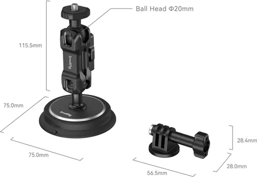 Miniatura 3 de SMALLRIG Soporte magnético para GoPro Hero 13/12/11, potente cámara de montaje exterior con cabeza de bola de rotación de 360°, brazo mágico