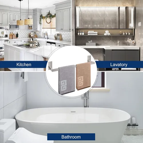 Miniatura 6 de NearMoon - Toallero de barra autoadhesivo para baño de acero inoxidable, estante cuadrado de pared para colgar toallas, estilo contemporáneo