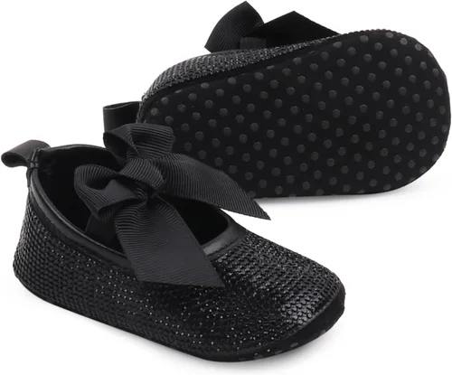 Miniatura 3 de Zapatos planos Mary Jane para bebés y niñas, con lazo brillante y diamantes de princesa, zapatos antideslizantes para cuna