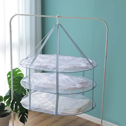 Miniatura 3 de Funvalley Surperfect Secador de malla plegable para colgar, paquete de 2 unidades, estante de secado de 3 niveles de red plegables para suéteres