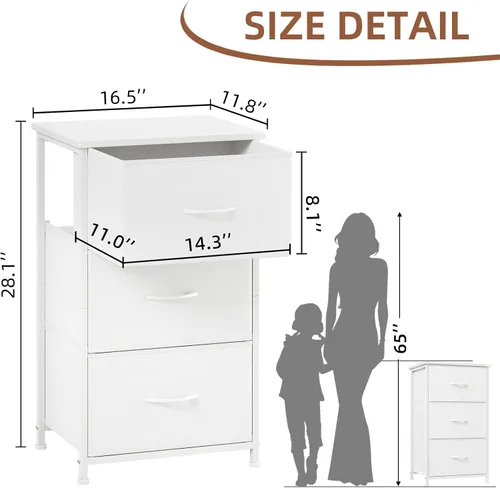 Miniatura 3 de Somdot - Buró, cajonera de 3 cajones para dormitorio, buró, mesa auxiliar con canastas de tela para dormitorio, guardería, clóset, dormitorio, sala