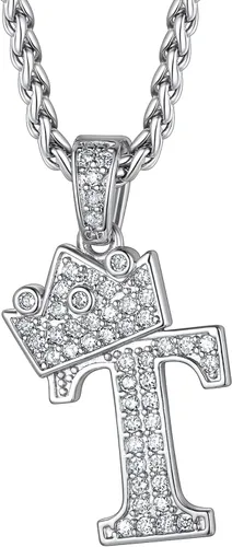 Richsteel A-Z Crown Initial Necklace For Men Women 18K Gold Plated Shiny Cubic Zirconia Monogram Pendant with 22'' Chain+2'' (Extended) Fashion