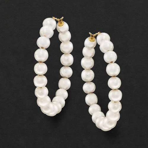 Miniatura 4 de Ross-Simons Pendientes de aro de perlas cultivadas de 6 a 0.276in en oro amarillo de 14 quilates, Perla, no conocido