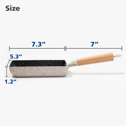 Miniatura 6 de Revestimiento de cerámica cuadrado japonés Tamagoyaki tortilla pequeña sartén, antiadherente rectangular huevo rollo pan con mango de madera Blanco