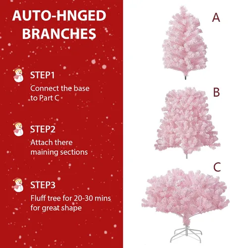 Miniatura 5 de Erivess Árbol de Navidad Artificial de 6 Pies, Árbol de Navidad con Nieve Artificial con 1000 Puntas de Rama, Bisagras de Metal y Base Plegable
