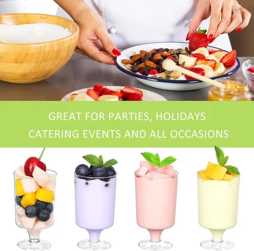 Miniatura 4 de Eupako Mini tazas de postre con cucharas de 4 onzas líquidas – Vasos de plástico transparente para parfait, taza pequeña redonda para aperitivos