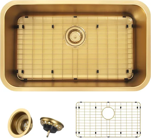 Fregadero de cocina dorado de 30 pulgadas, fregadero de cocina de acero inoxidable SUS304 de montaje inferior, fregadero de cocina grande y profundo