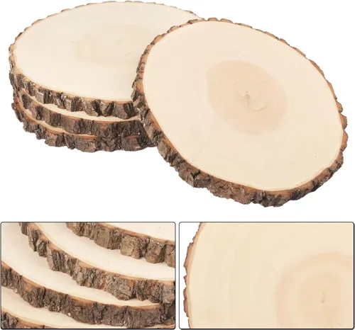 Miniatura 3 de 6 piezas de rebanadas de madera natural de 10 a 12 pulgadas, círculos de madera de Paulownia sin terminar con cortezas para posavasos, manualidades