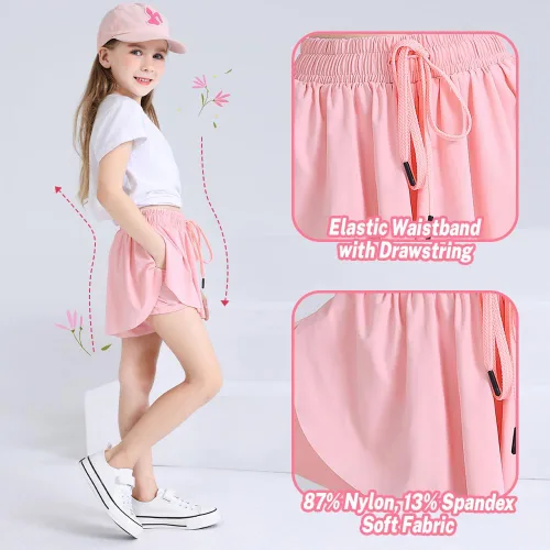 Miniatura 3 de Monbessi Girls Butterfly Flowy Shorts Kids Athletic Running Shorts with Spandex Liner 2 in 1 Shorts for 4-12 Years