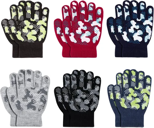 Miniatura 62 de Hicdaw 6 pares de guantes de invierno para niños, guantes de punto elásticos y cálidos para niños o niñas