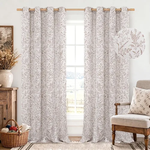 Miniatura 12 de BGment Cortinas de lino beige para dormitorio de 63 pulgadas de largo, cortinas de ventana con ojales y ojales para ventana de sala de estar, 2