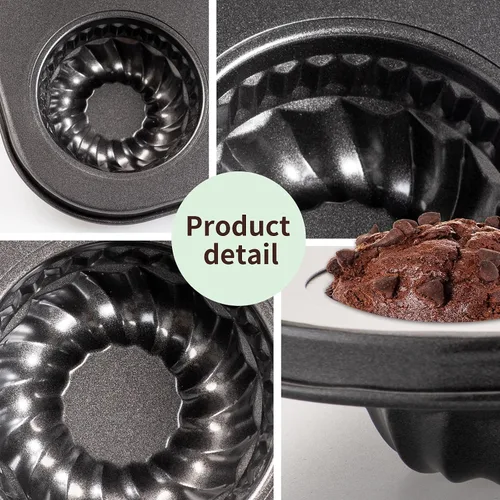 Miniatura 4 de Yomvzake Mini molde para tartas, 6 cavidades de tubo acanalado para tartas, molde para brownie, molde redondo pequeño para tartas para tartas
