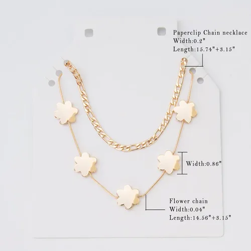 Miniatura 5 de Delicado collar chapado en oro en capas, cadena de serpiente, eslabones de perlas, clip de papel, cadena Figaro, flor de metal, colgante de sol